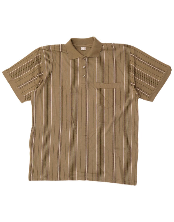 Vintage Mens Polo Shirt Medium Khaki Striped Cotton