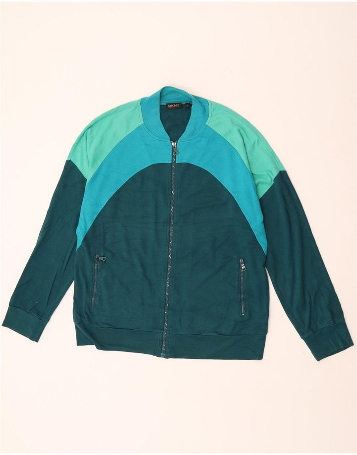 Dkny Mens Tracksuit Top Jacket Medium Green Colourblock Cotton
