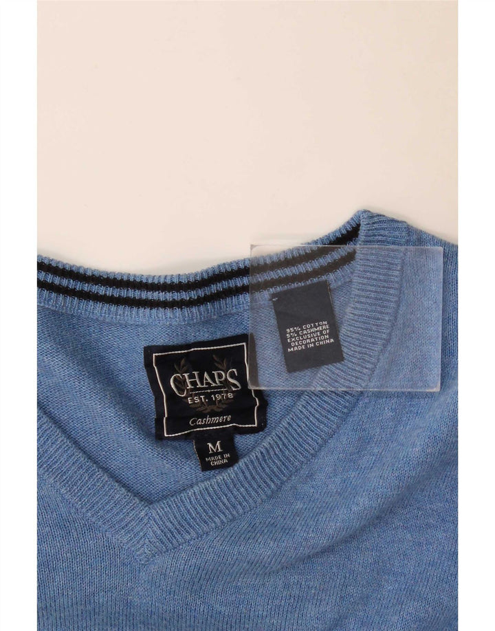 Chaps Mens V-Neck Jumper Sweater Medium Blue Cotton