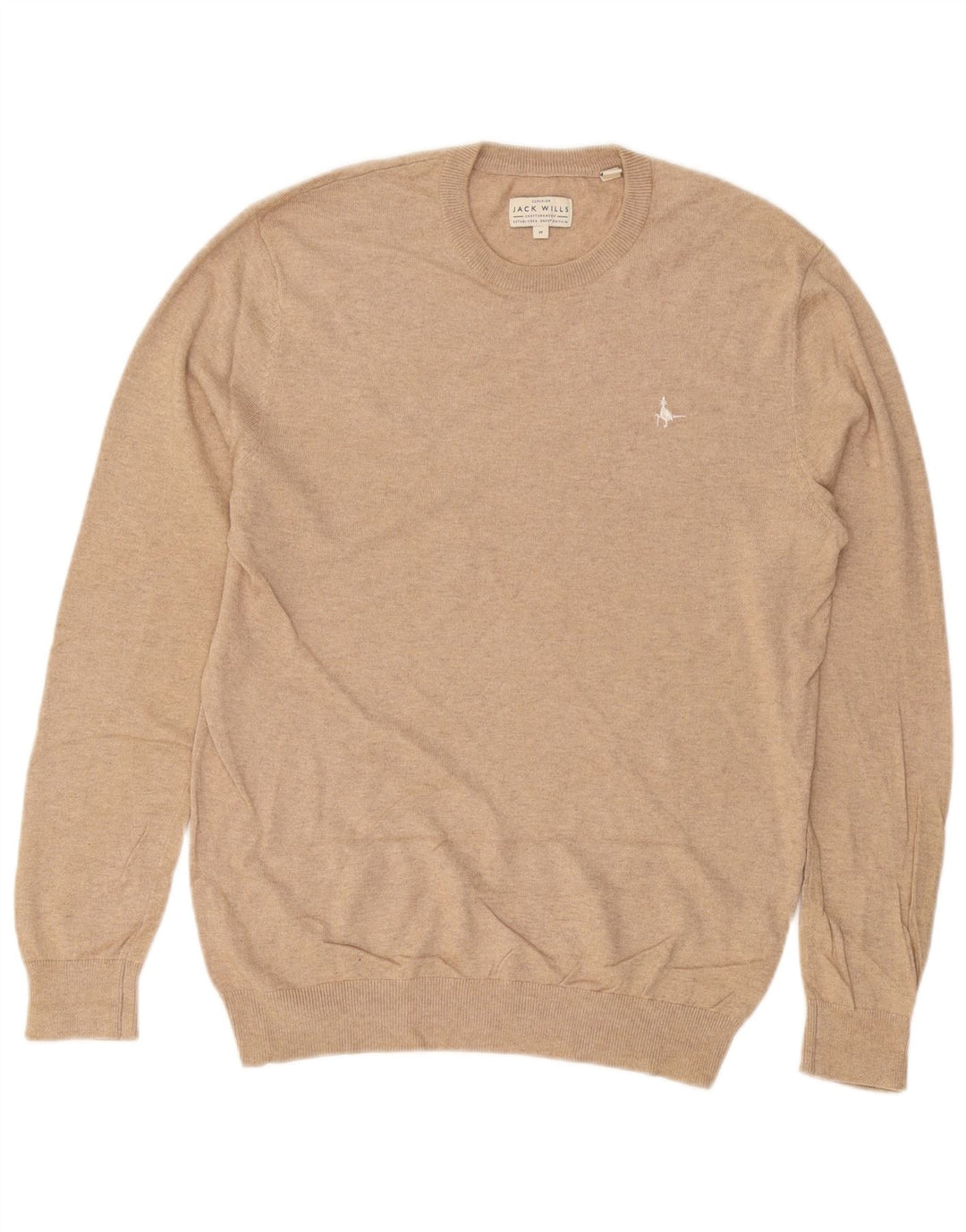 JACK WILLS Mens Crew Neck Jumper Sweater Medium Beige Flecked Cotton