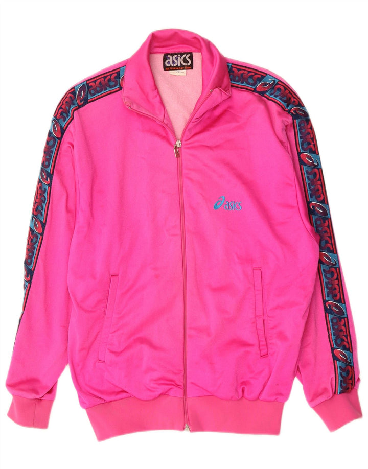 ASICS Mens Graphic Tracksuit Top Jacket IT 46 Small Pink Colourblock