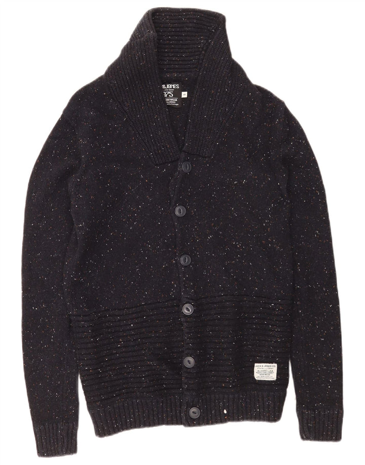Jack & Jones Mens Cardigan Sweater Small Navy Blue Flecked Cotton