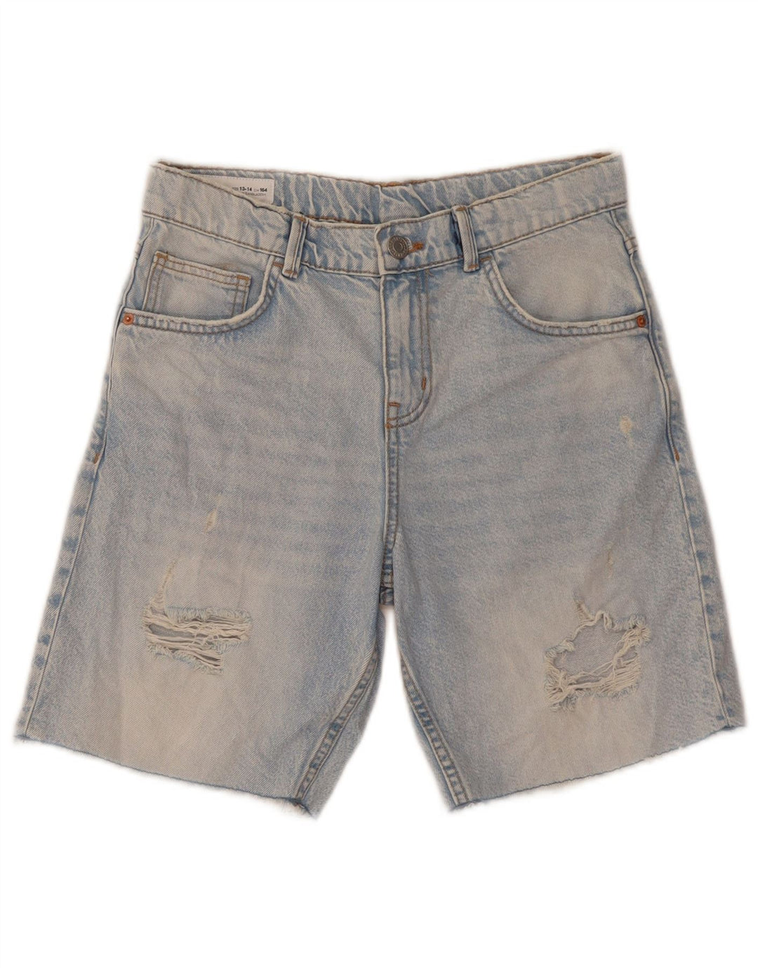 ZARA Boys Distressed Denim Shorts 13-14 Years W28  Blue Cotton