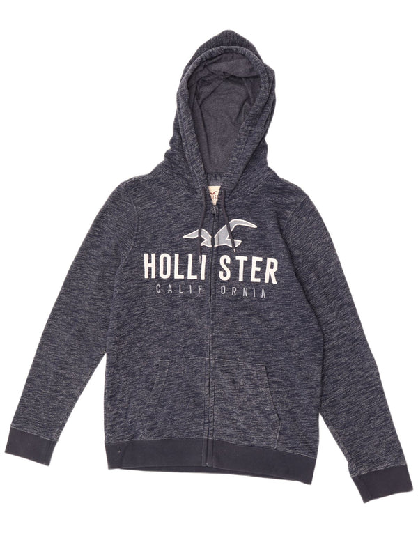 Hollister Mens Graphic Zip Hoodie Sweater Medium Navy Blue Flecked