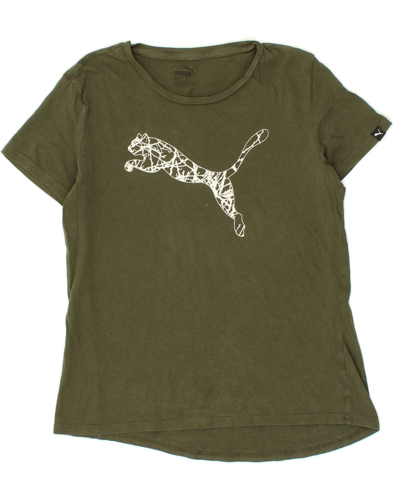 PUMA Womens Graphic T-Shirt Top UK 12 Medium Khaki Vintage Puma and Second-Hand Puma from Messina Hembry 