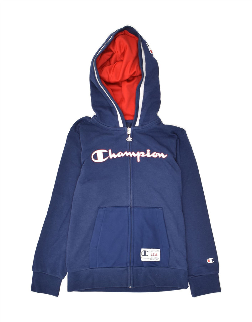 CHAMPION Boys Graphic Zip Hoodie Sweater 7-8 Years Small Navy Blue | Vintage Champion | Thrift | Second-Hand Champion | Used Clothing | Messina Hembry 