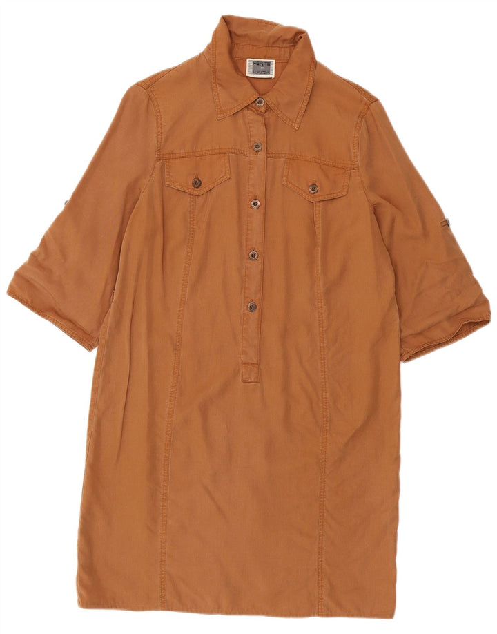 Perte by Krizia Womens 3/4 Sleeve Pullover Shirt Dress UK 12 Medium Brown