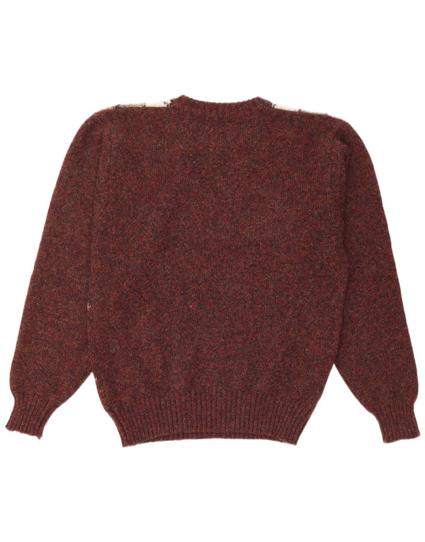 Hobson Mens Crew Neck Jumper Sweater Small Burgundy Argyle/Diamond Wool
