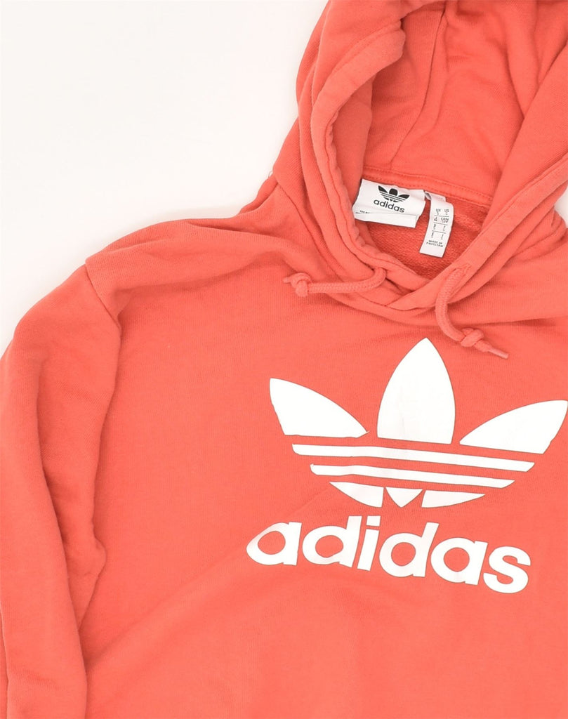 ADIDAS Womens Graphic Hoodie Jumper UK 10 Small Orange Cotton | Vintage Adidas | Thrift | Second-Hand Adidas | Used Clothing | Messina Hembry 