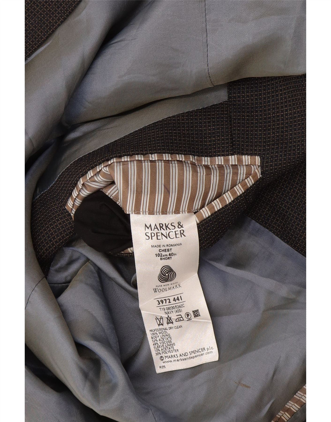 Marks & Spencer Mens Short Blazer Jacket UK 40 Medium Navy Blue Check