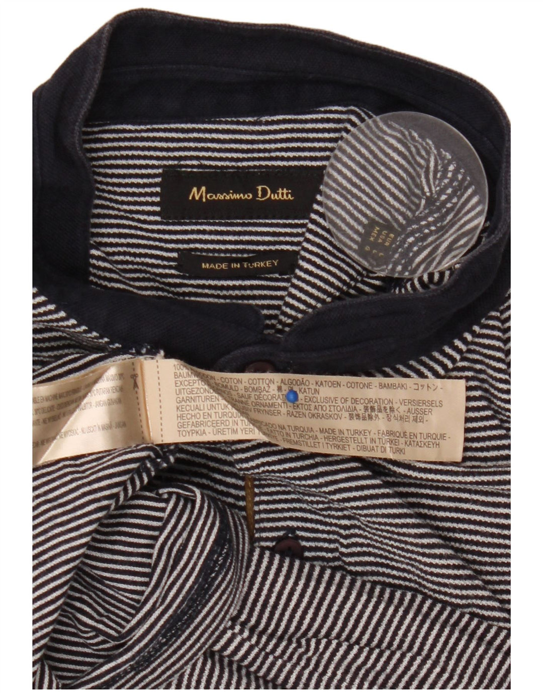 Massimo Dutti Mens Polo Shirt Large Navy Blue Pinstripe Cotton