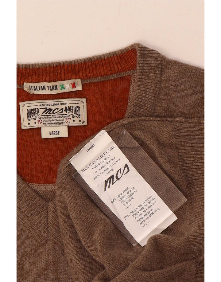 Marlboro Classics Mens V-Neck Jumper Sweater Large Brown Wool