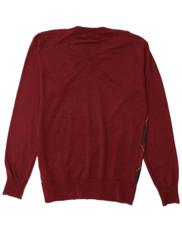 Pierre Cardin Mens V-Neck Jumper Sweater Large Burgundy Argyle/Diamond