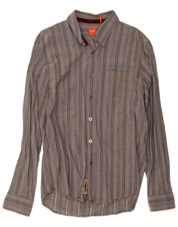 Hugo Boss Mens Shirt XL Grey Striped Cotton