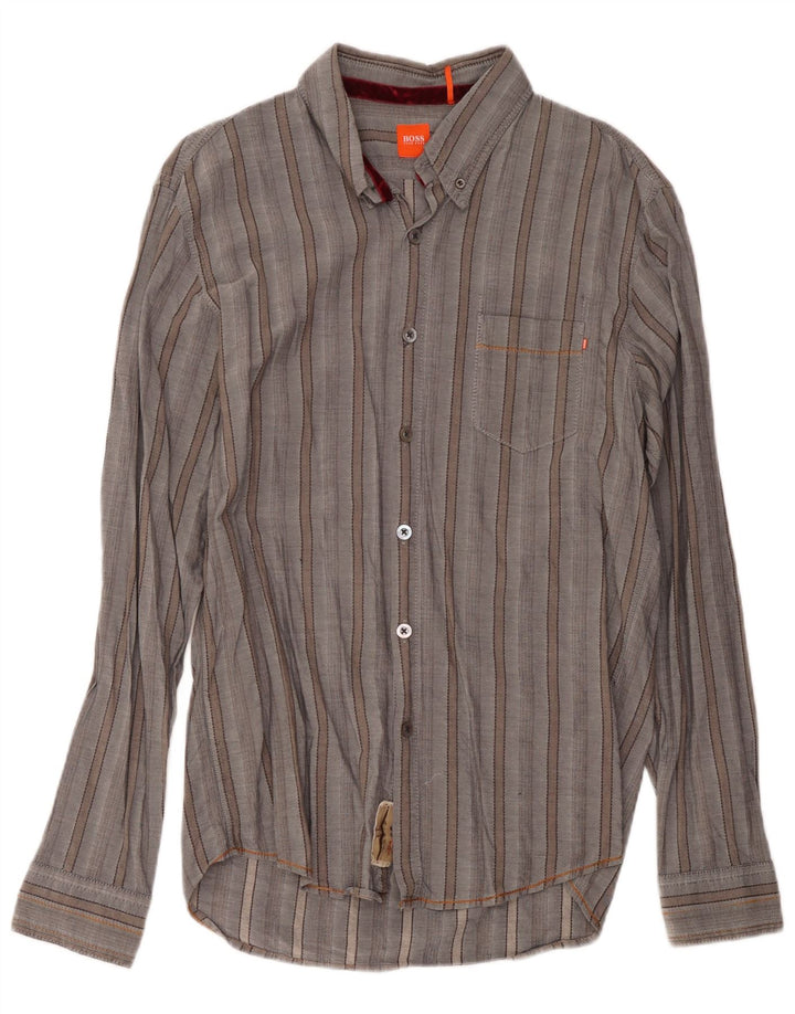 Hugo Boss Mens Shirt XL Grey Striped Cotton