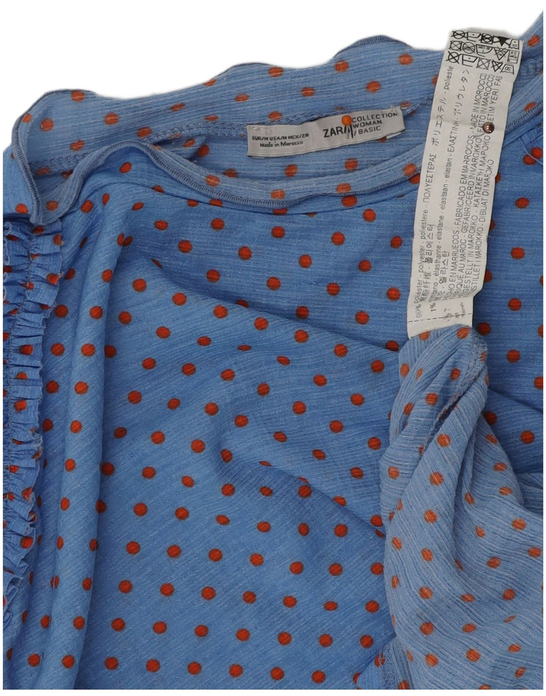 ZARA Womens Blouse Top UK 14 Medium Blue Spotted Polyester