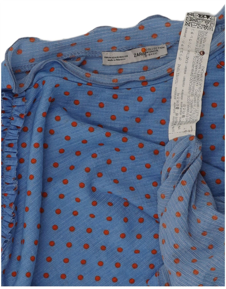 ZARA Womens Blouse Top UK 14 Medium Blue Spotted Polyester
