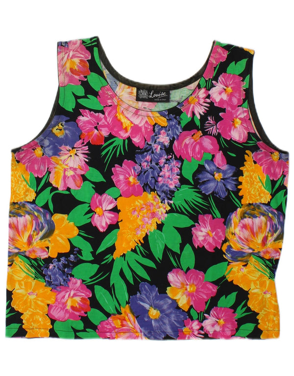 Vintage Womens Crop Vest Top UK 14 Medium Multicoloured Floral Cotton