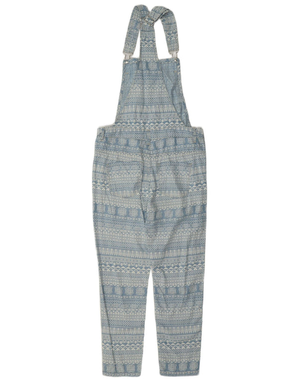 Benetton Womens Slim Dungarees Trousers XS W25 L25 Blue Fair Isle Lyocell