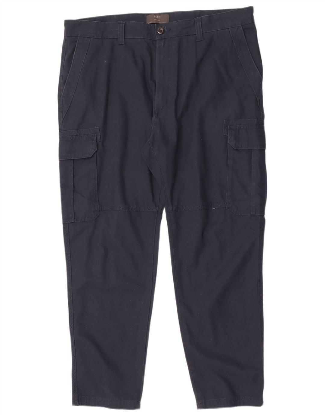 Marks & Spencer Mens Straight Cargo Trousers W38 L29 Navy Blue Cotton