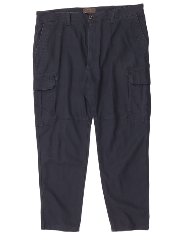 Marks & Spencer Mens Straight Cargo Trousers W38 L29 Navy Blue Cotton