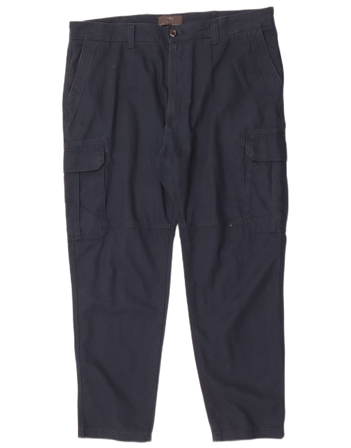 Marks & Spencer Mens Straight Cargo Trousers W38 L29 Navy Blue Cotton