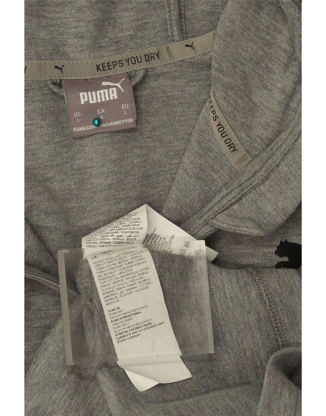 Puma Mens Zip Hoodie Sweater Large Grey Colourblock Cotton