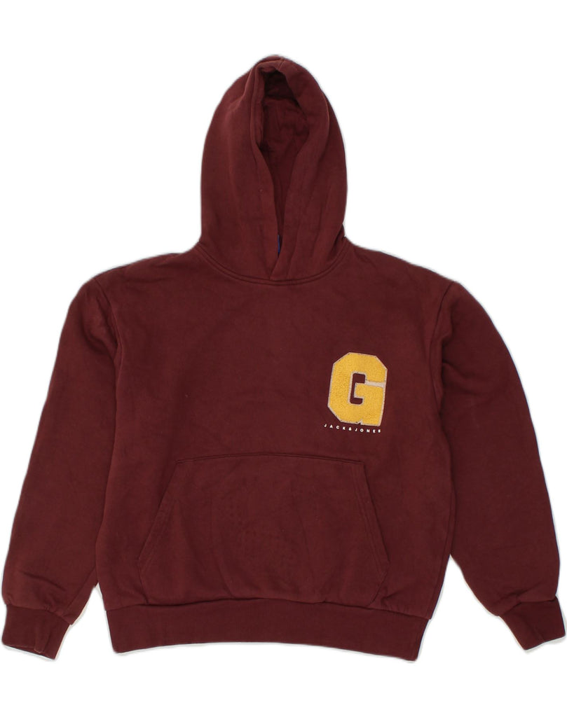 JACK & JONES Mens Graphic Hoodie Jumper Medium Burgundy Cotton | Vintage Jack & Jones | Thrift | Second-Hand Jack & Jones | Used Clothing | Messina Hembry 