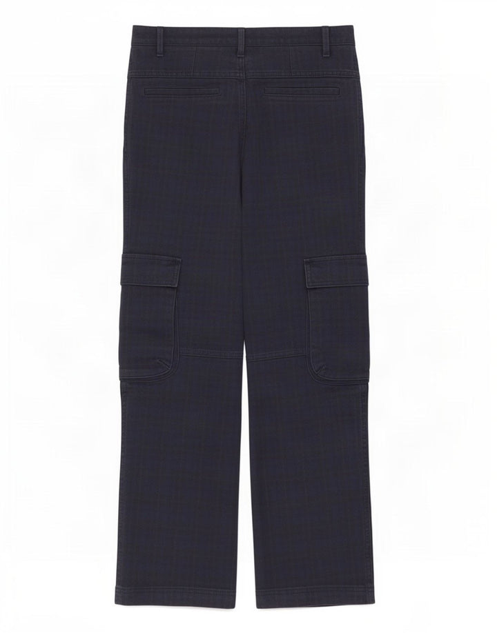 Zara Womens Straight Cargo Trousers Medium W28 L28 Navy Blue Check