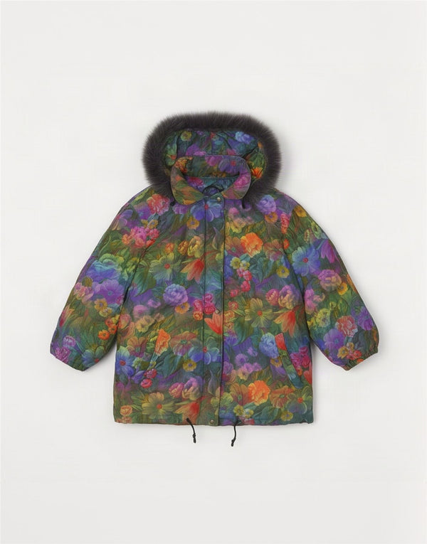 Vintage Womens Hooded Padded Jacket UK 14 Medium Multicoloured Floral