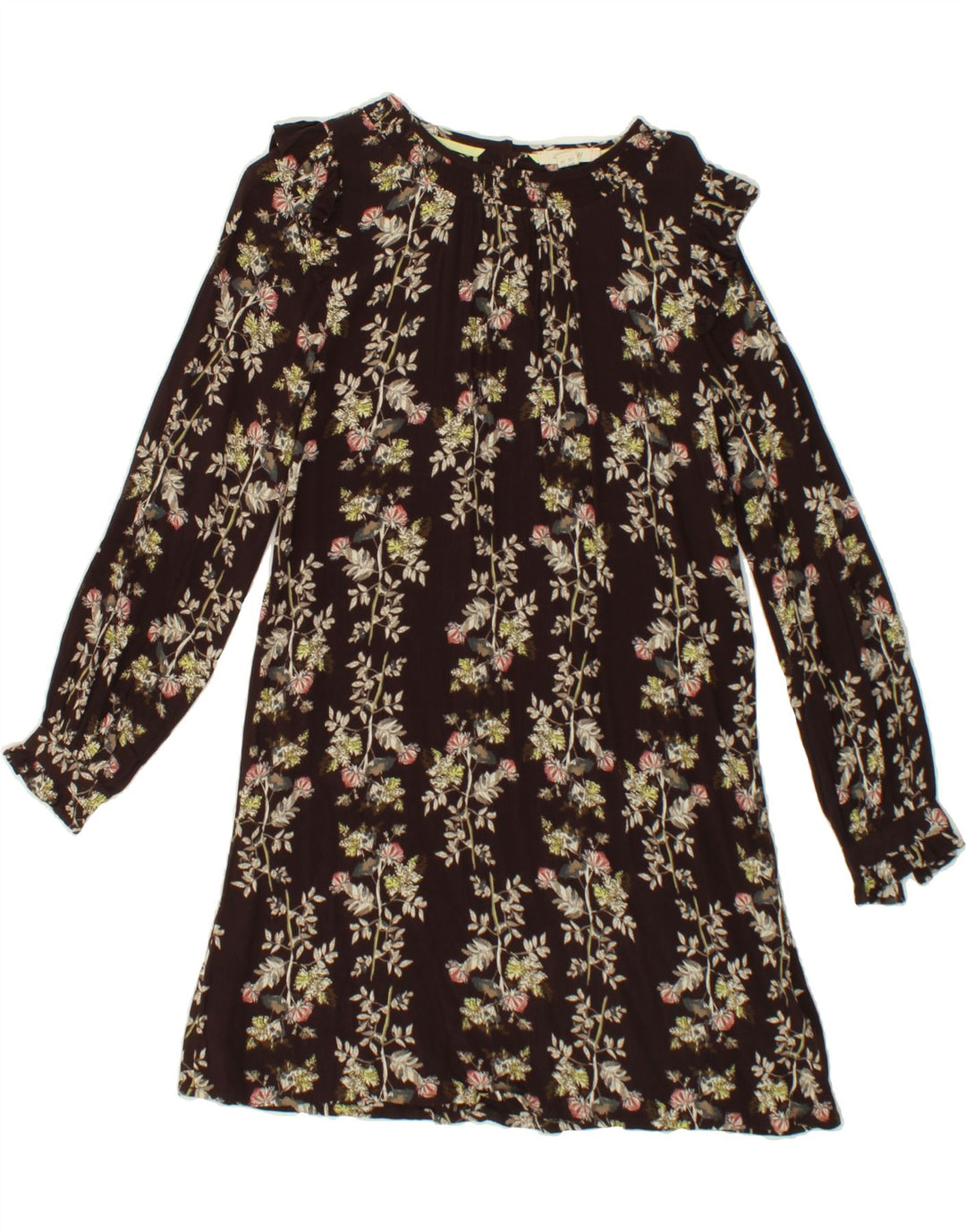 WHITE STUFF Womens Long Sleeve Basic Dress UK 10 Small Brown Floral Vintage White Stuff and Second-Hand White Stuff from Messina Hembry 
