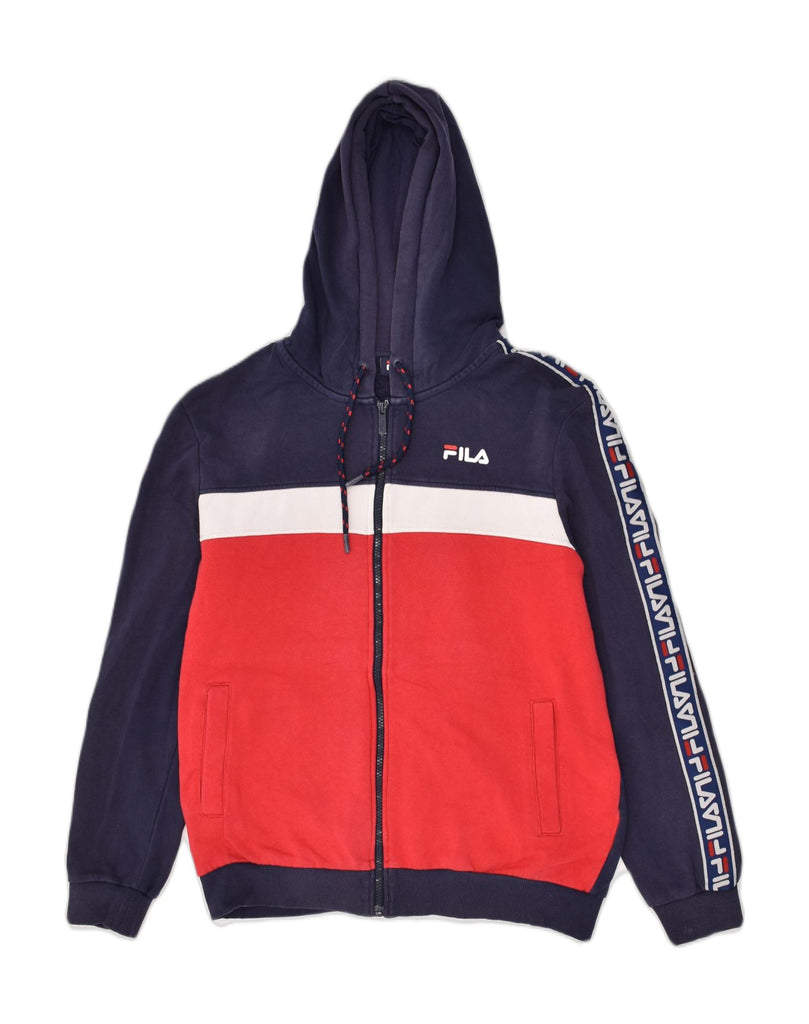 FILA Mens Graphic Zip Hoodie Sweater Small Navy Blue Colourblock Cotton | Vintage Fila | Thrift | Second-Hand Fila | Used Clothing | Messina Hembry 