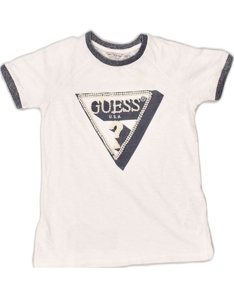 GUESS Girls Graphic T-Shirt Top 6-7 Years White Cotton | Vintage Guess | Thrift | Second-Hand Guess | Used Clothing | Messina Hembry 