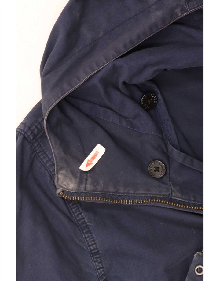 Pretty Green Mens Hooded Bomber Jacket UK 38 Medium Navy Blue Cotton