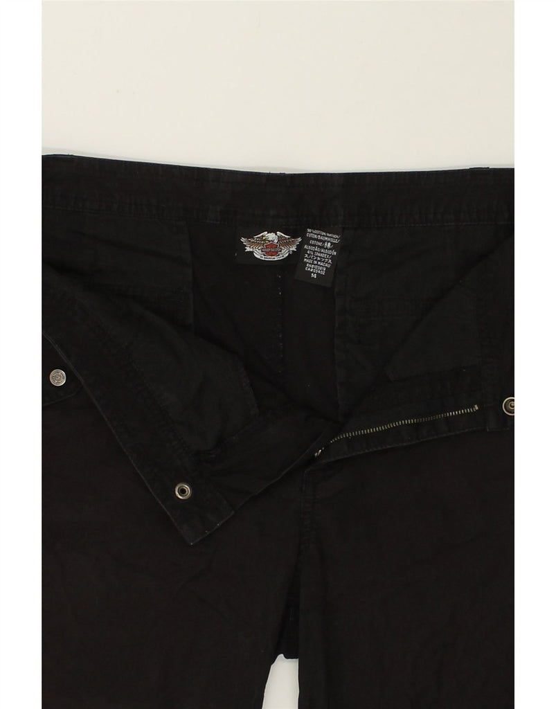 HARLEY DAVIDSON Womens Capri Trousers UK 14 XL W38 L22  Black Cotton | Vintage Harley Davidson | Thrift | Second-Hand Harley Davidson | Used Clothing | Messina Hembry 