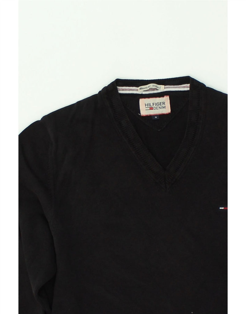 TOMMY HILFIGER Mens V-Neck Jumper Sweater Medium Black Cotton | Vintage Tommy Hilfiger | Thrift | Second-Hand Tommy Hilfiger | Used Clothing | Messina Hembry 