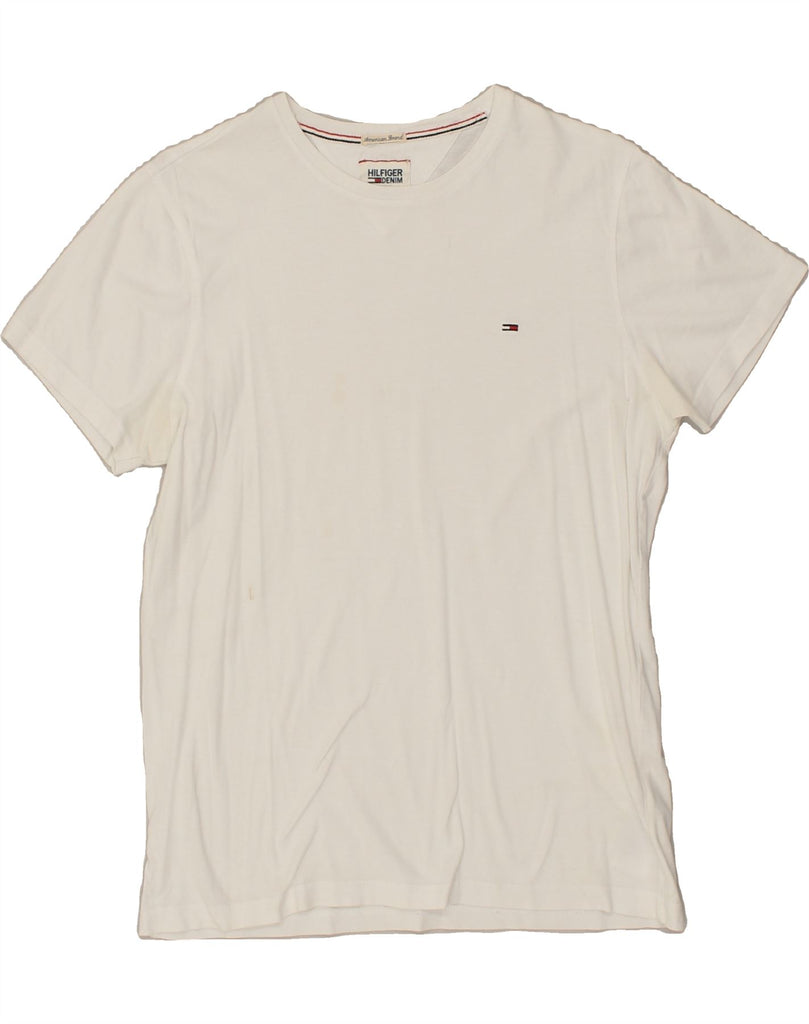 TOMMY HILFIGER Mens T-Shirt Top Medium White Cotton Vintage Tommy Hilfiger and Second-Hand Tommy Hilfiger from Messina Hembry 