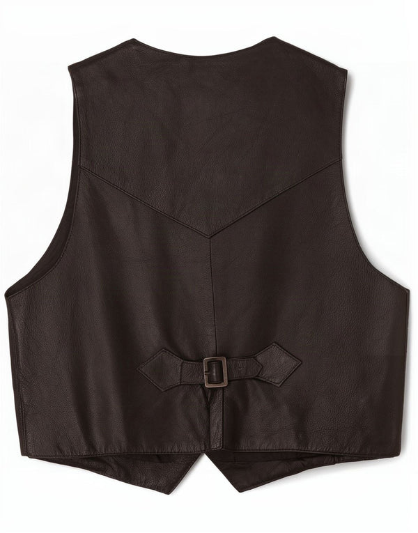 Vintage Mens Leather Waistcoat Medium Black