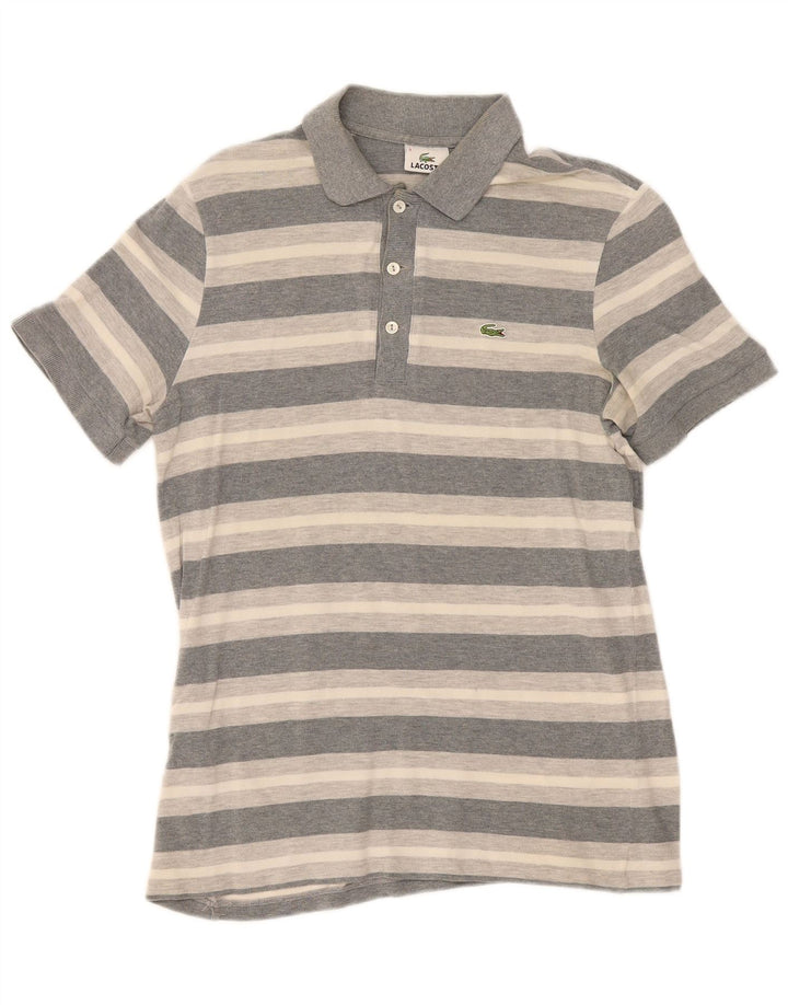 Lacoste Mens Polo Shirt Size 3 Small Grey Striped Cotton
