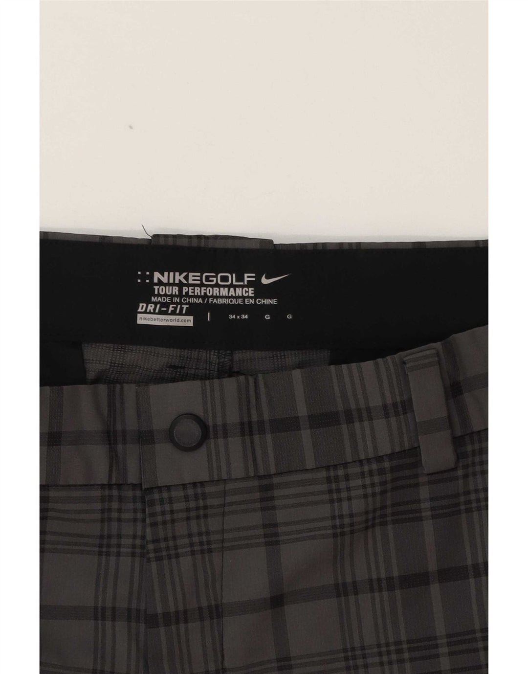 Nike Mens Dri Fit Straight Chino Trousers W34 L31 Grey Check Polyester