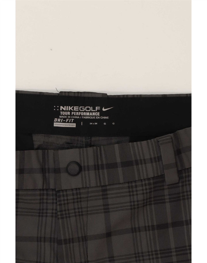 Nike Mens Dri Fit Straight Chino Trousers W34 L31 Grey Check Polyester