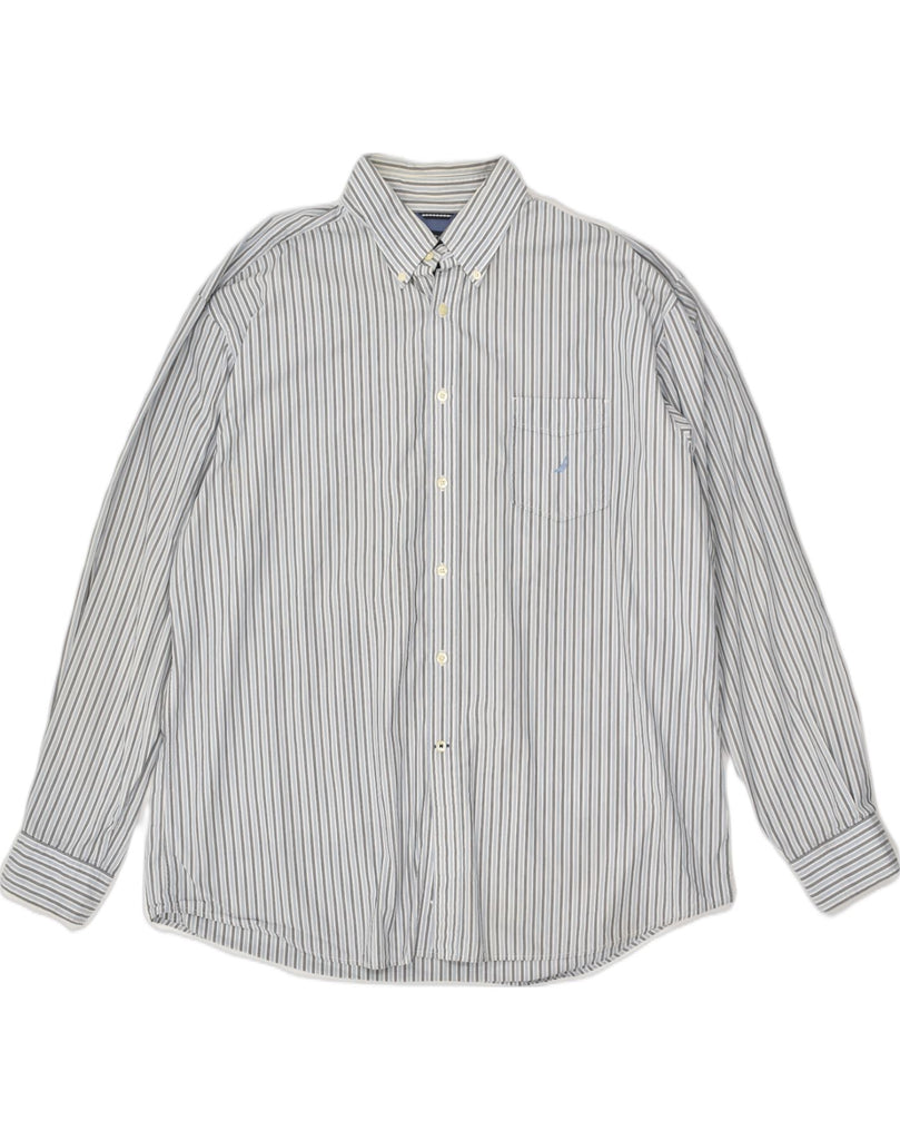 NAUTICA Mens Shirt Large Grey Striped Cotton | Vintage Nautica | Thrift | Second-Hand Nautica | Used Clothing | Messina Hembry 