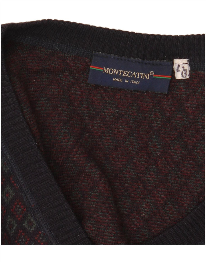 MONTECATINI Mens V-Neck Jumper Sweater Large Multicoloured Geometric