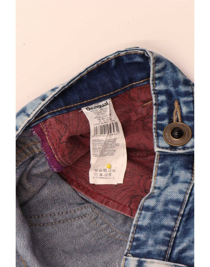 Desigual Womens Distressed Tapered Jeans W32 L28 Blue Patchwork Cotton