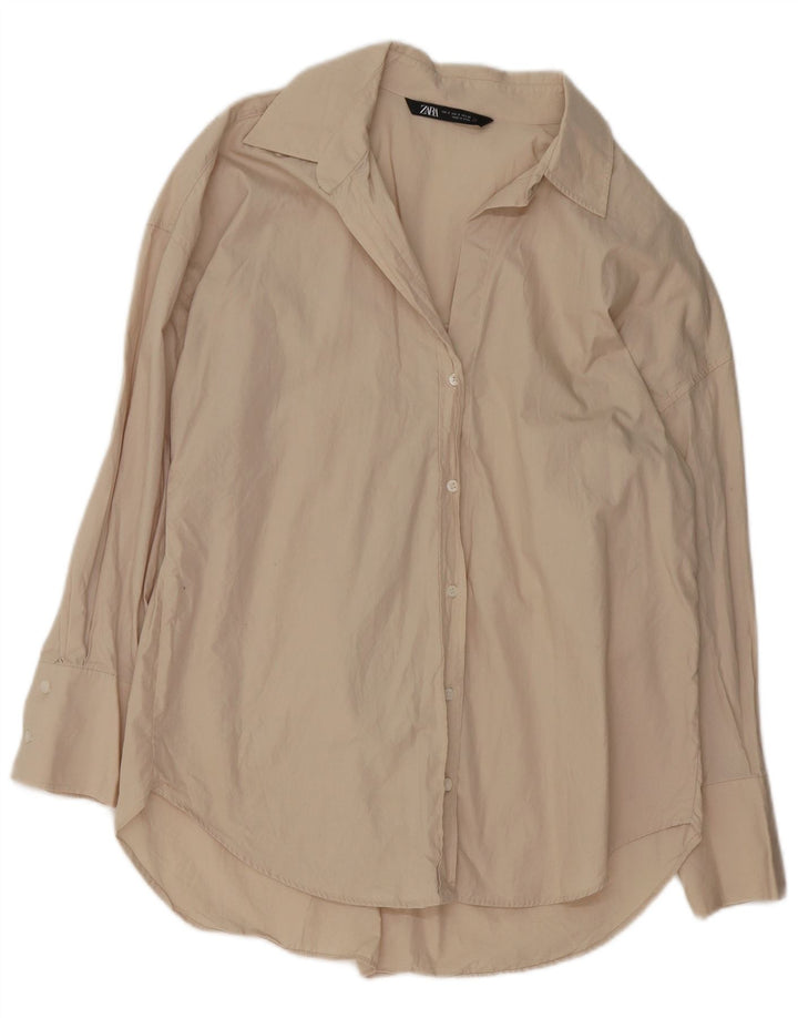 Zara Womens Oversized Shirt Blouse UK 10 Small Beige