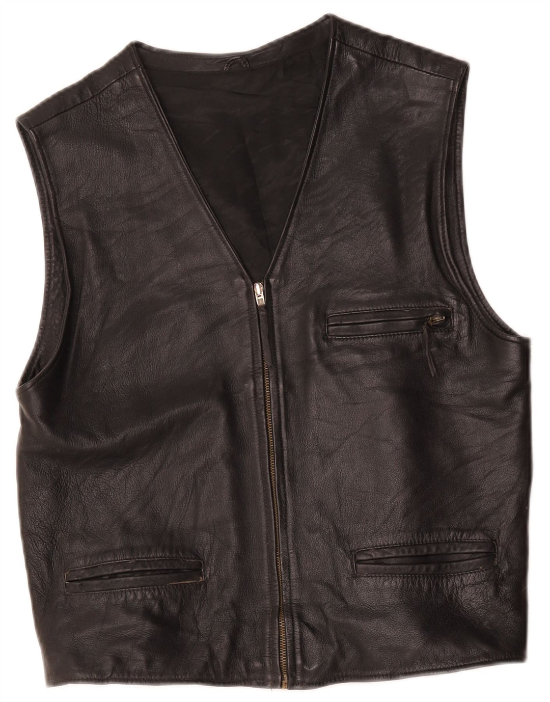 Vintage Mens Leather Gilet UK 36 Small Black
