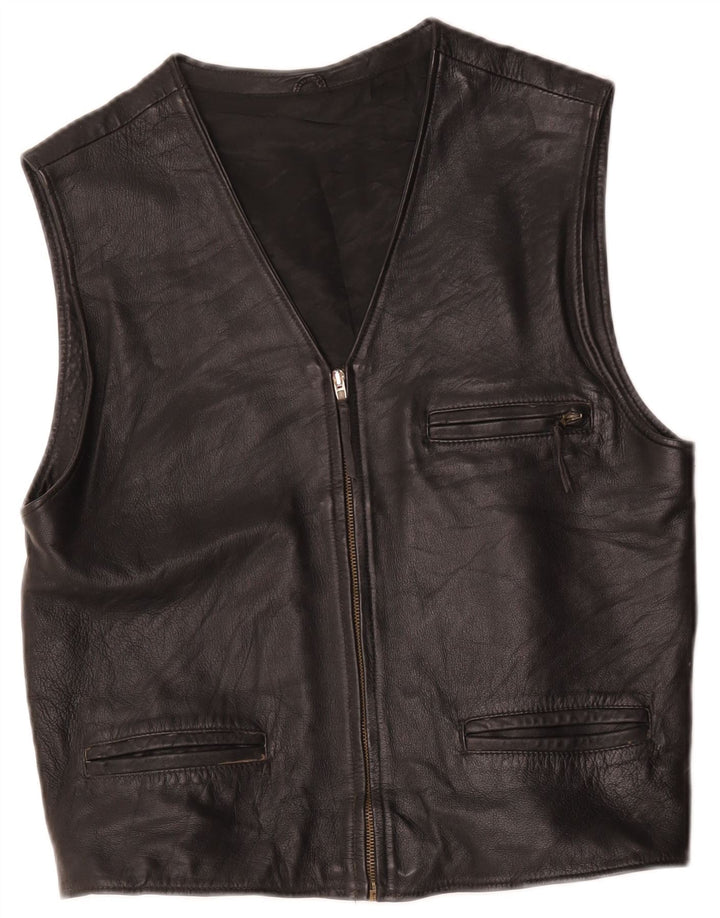 Vintage Mens Leather Gilet UK 36 Small Black