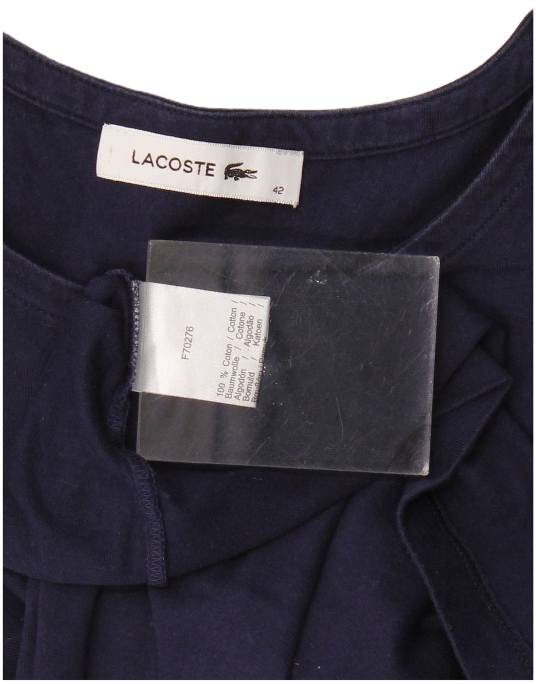 LACOSTE Womens T-Shirt Top Size 42 Large Navy Blue Cotton