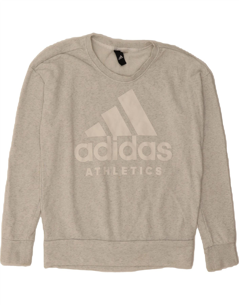 ADIDAS Womens Graphic Sweatshirt Jumper UK 16 Large Grey Vintage Adidas and Second-Hand Adidas from Messina Hembry 