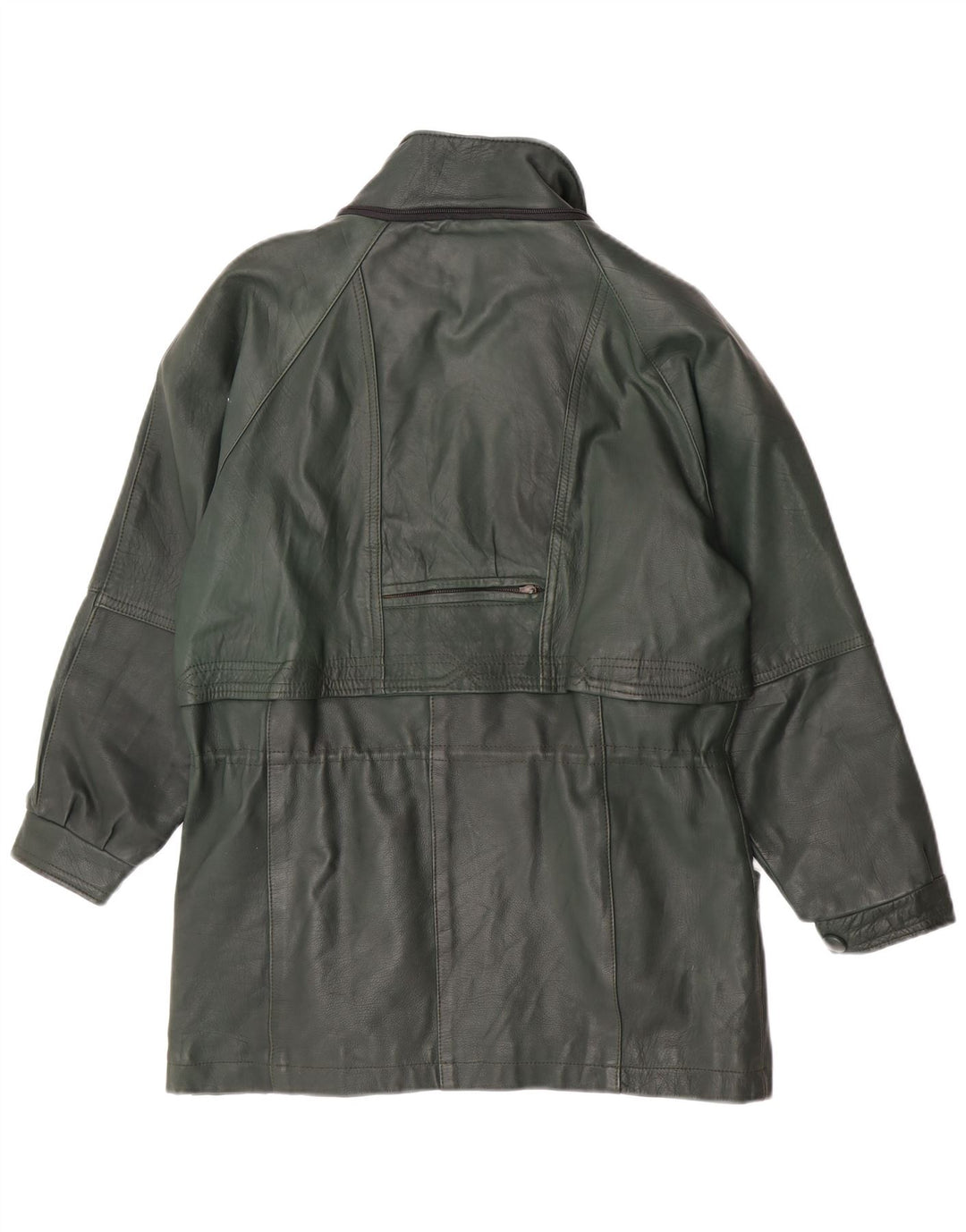 Vintage Womens Loose Fit Leather Coat UK 14 Medium Green Retro
